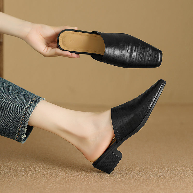 Embroidered Square Heel Mules