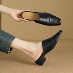 Embroidered Square Heel Mules