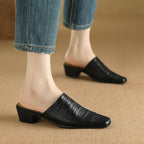 Embroidered Square Heel Mules