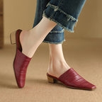 Embroidered Square Heel Mules