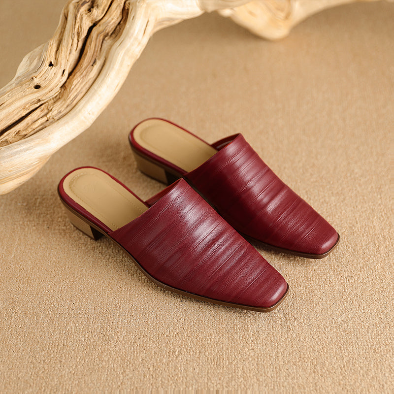 Embroidered Square Heel Mules