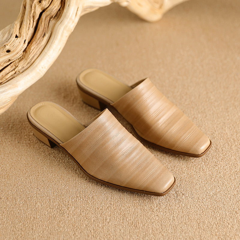Embroidered Square Heel Mules