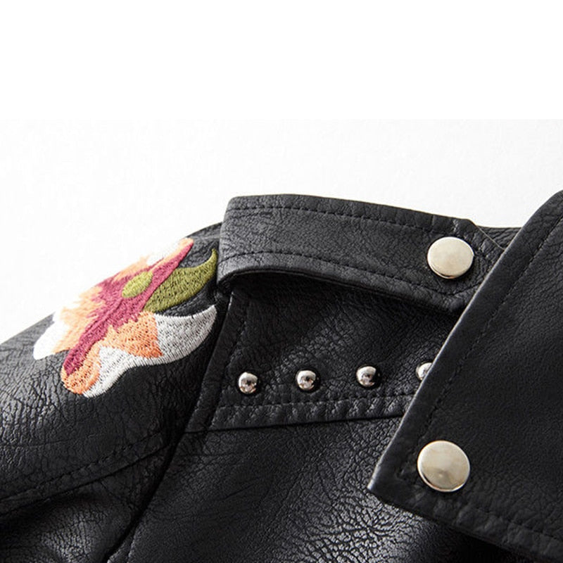 Floral Embroidered Faux Leather