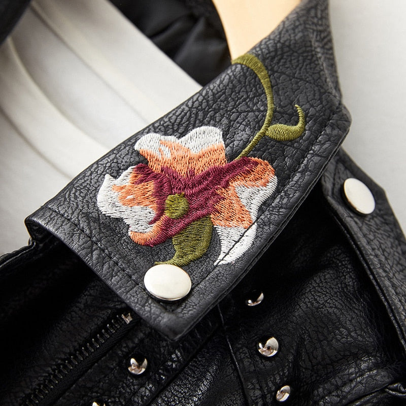 Floral Embroidered Faux Leather