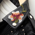 Floral Embroidered Faux Leather
