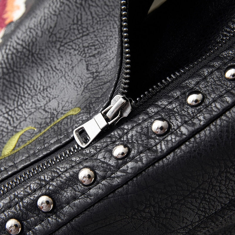 Floral Embroidered Faux Leather