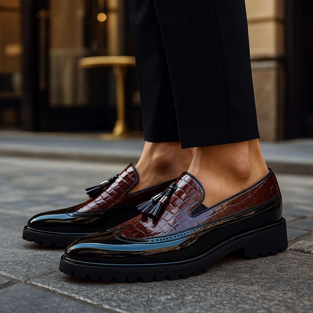 Crocodile Embossed Slip-On Loafers