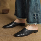 Genuine Leather Square-Toe Mules