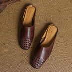 Genuine Leather Square-Toe Mules