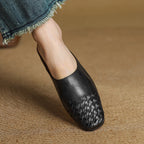 Genuine Leather Square-Toe Mules