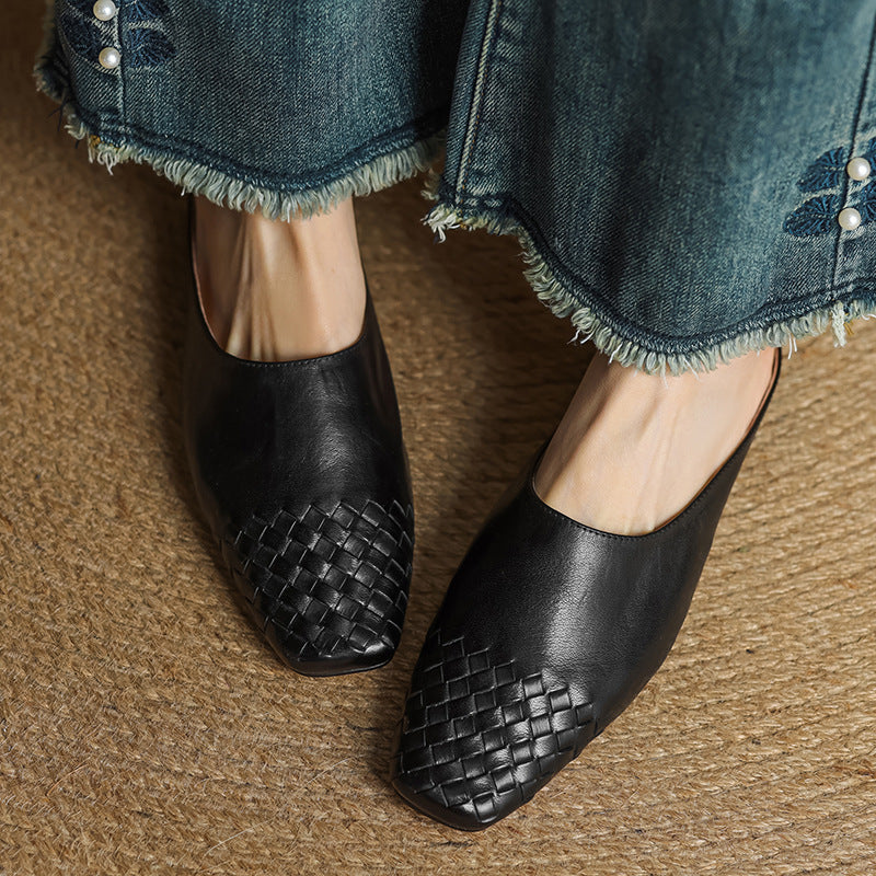 Genuine Leather Square-Toe Mules