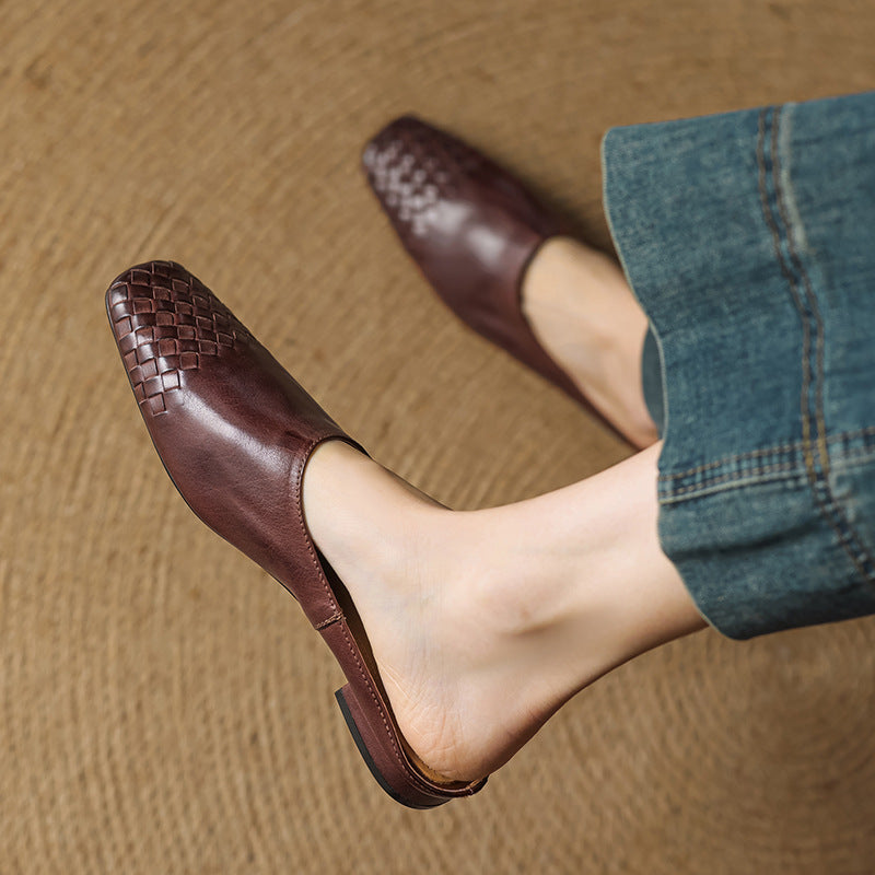 Genuine Leather Square-Toe Mules