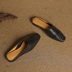 Genuine Leather Square-Toe Mules