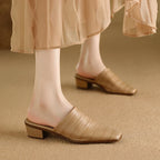 Embroidered Square Heel Mules