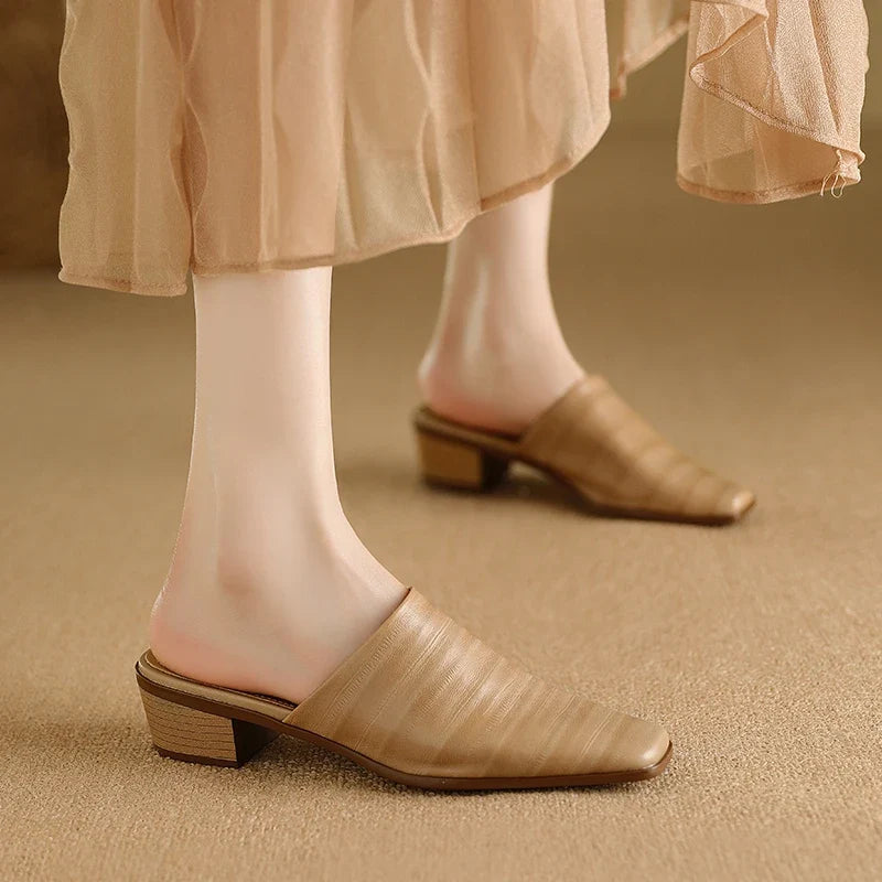 Embroidered Square Heel Mules
