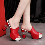 Peep Toe High Heel Mules