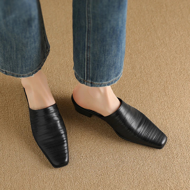 Embroidered Square Heel Mules