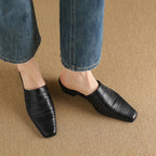 Embroidered Square Heel Mules