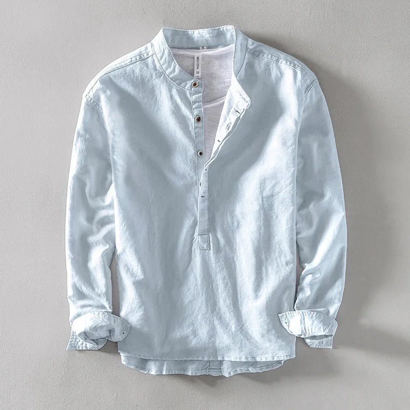 Linen Blend Stand Collar Shirt