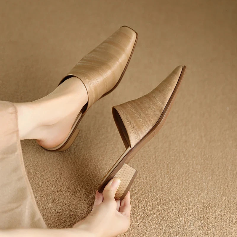 Embroidered Square Heel Mules