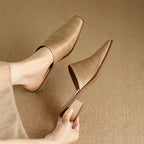 Embroidered Square Heel Mules