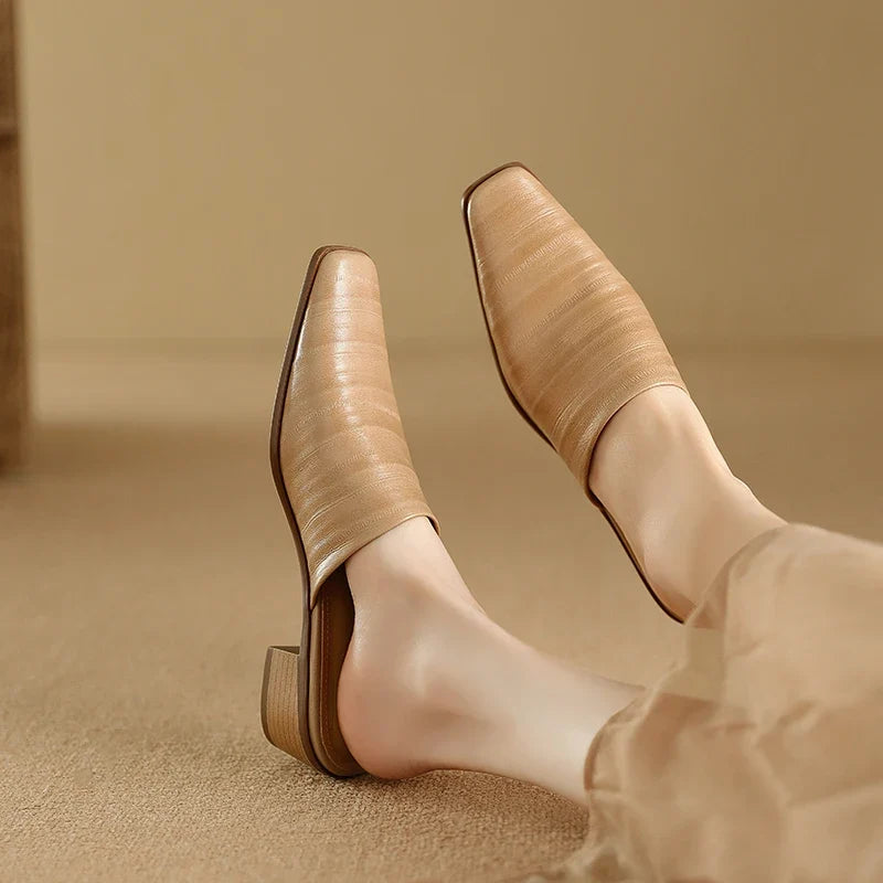 Embroidered Square Heel Mules