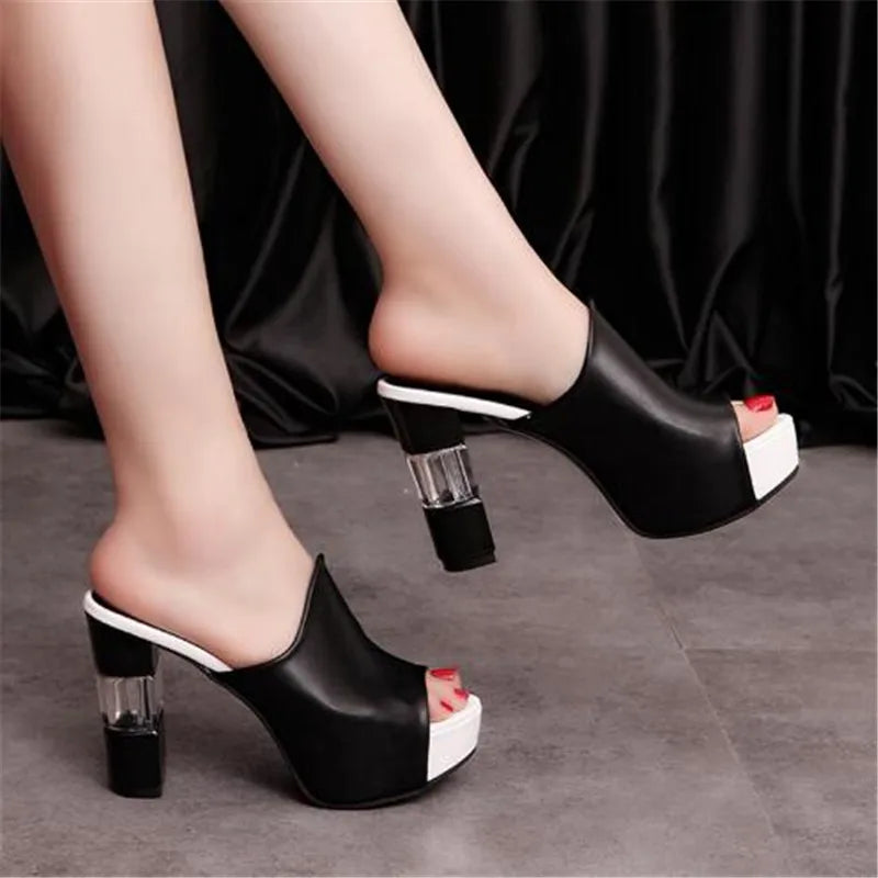Peep Toe High Heel Mules