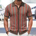 Striped Knit Polo Cardigan