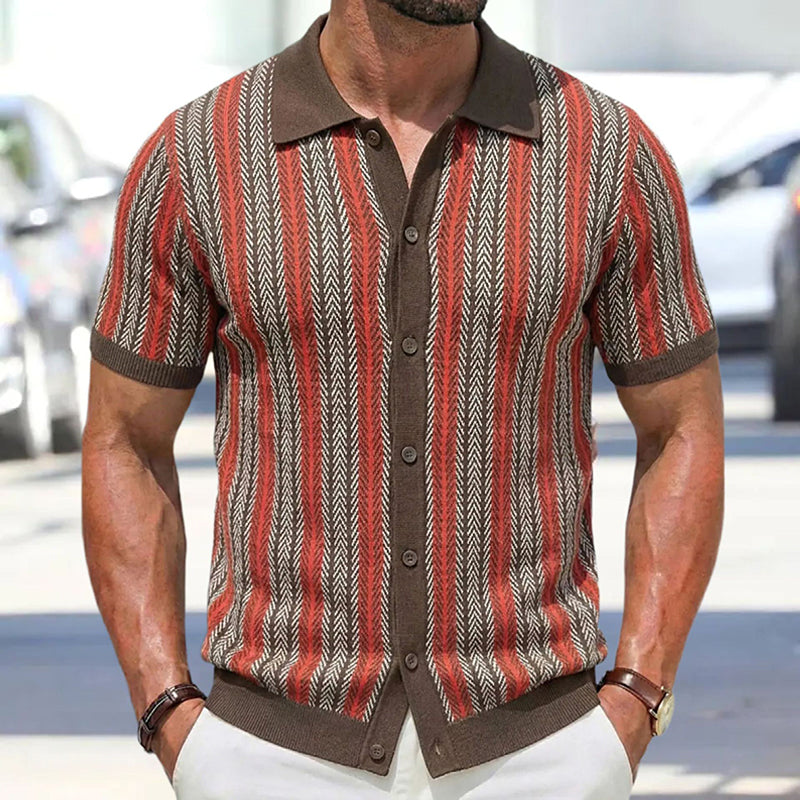 Striped Knit Polo Cardigan