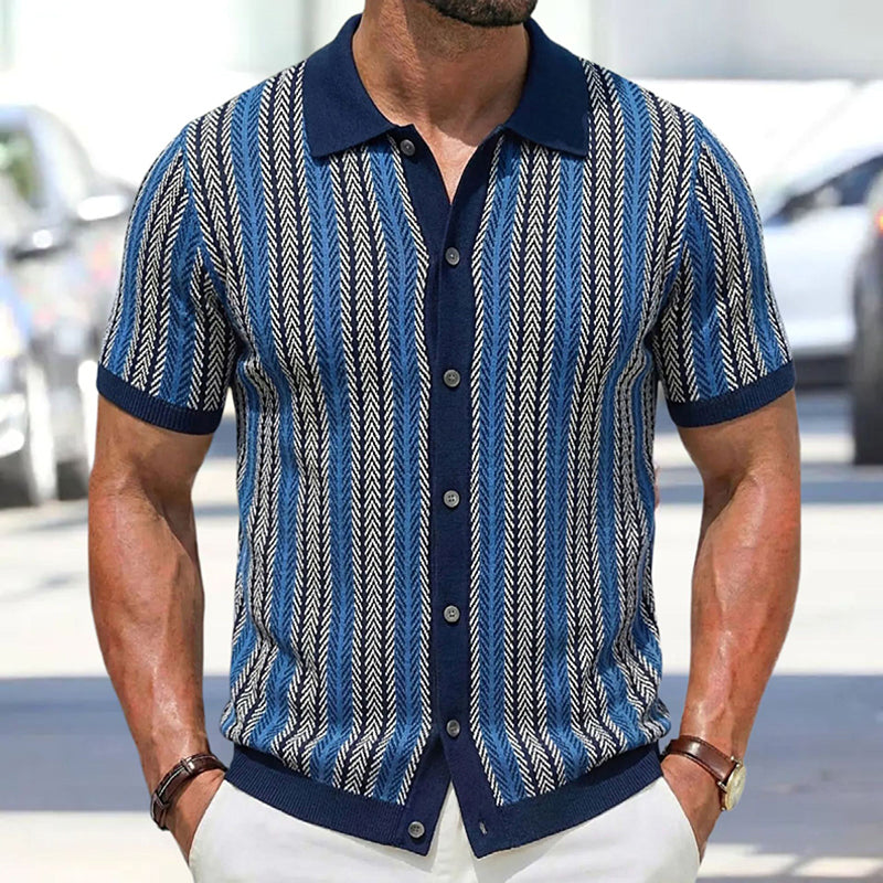 Striped Knit Polo Cardigan