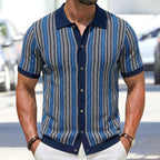 Striped Knit Polo Cardigan