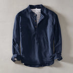 Linen Blend Stand Collar Shirt
