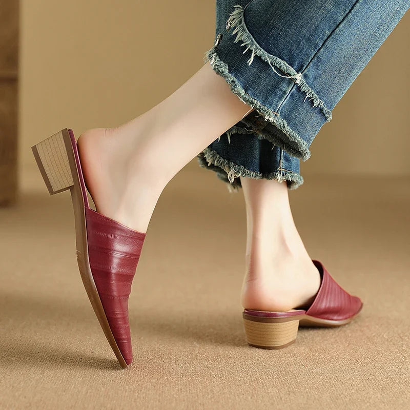 Embroidered Square Heel Mules
