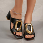 Metal Decor Heel Sandals