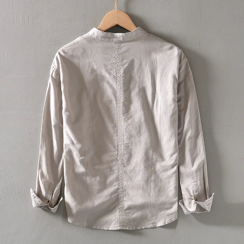 Linen Blend Stand Collar Shirt
