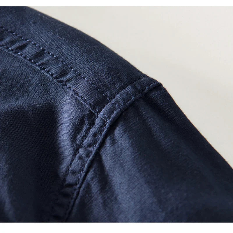 Linen Blend Stand Collar Shirt