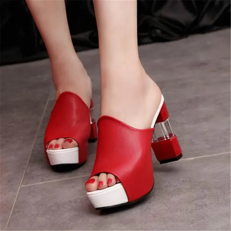 Peep Toe High Heel Mules