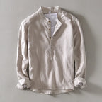 Linen Blend Stand Collar Shirt