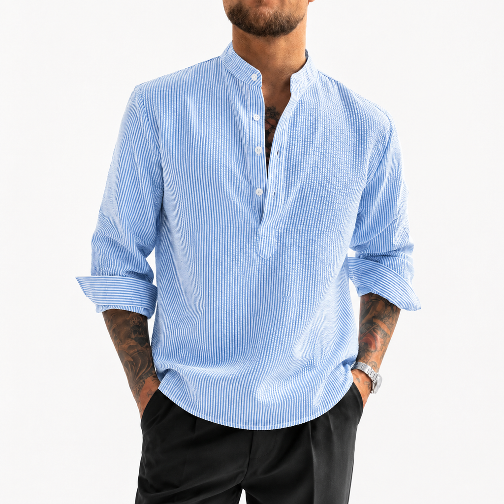 Stand Collar Striped Shirt