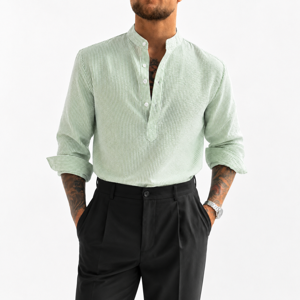 Stand Collar Striped Shirt
