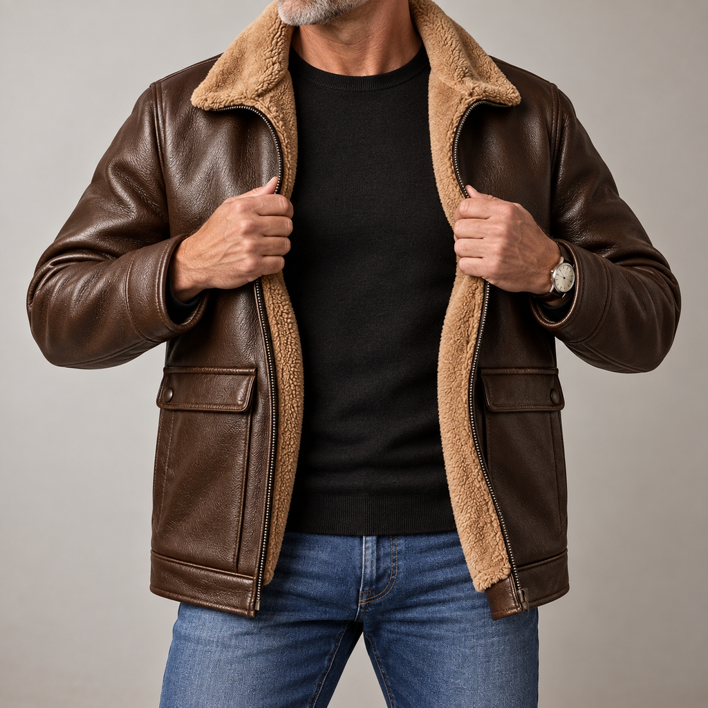 Stand Collar Faux Fur Leather