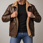 Stand Collar Faux Fur Leather
