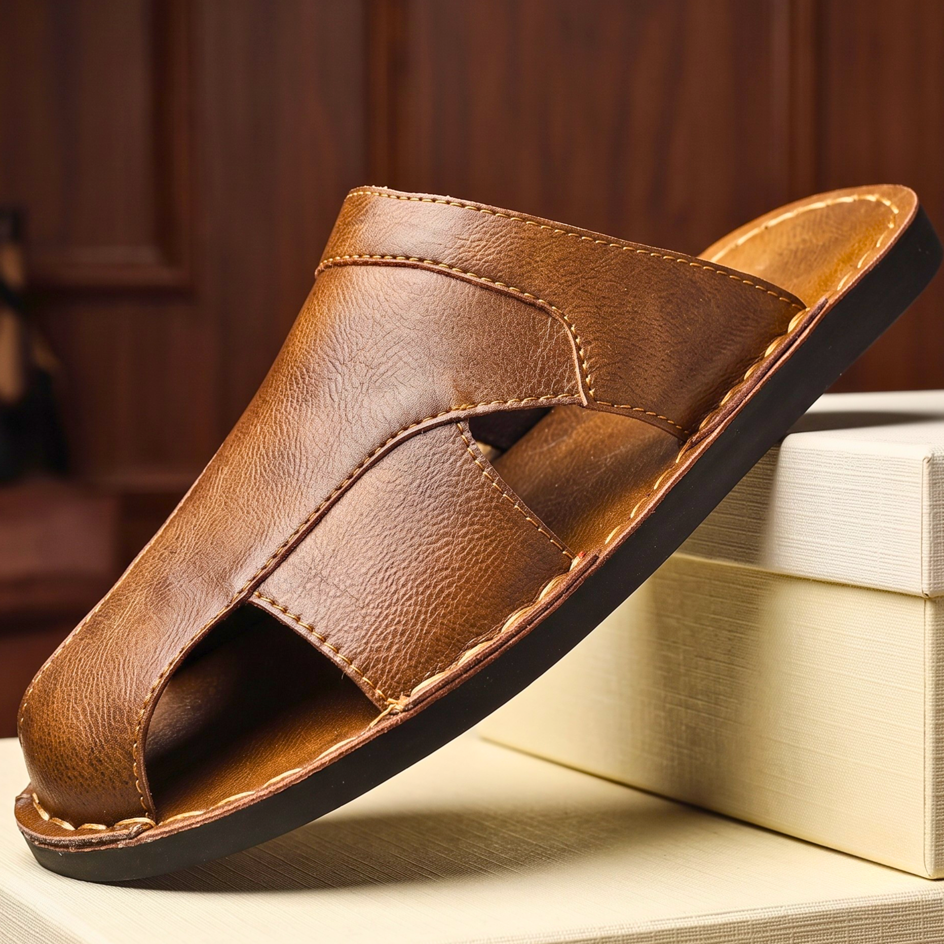 Men's Genuine Leather Slide Sandals