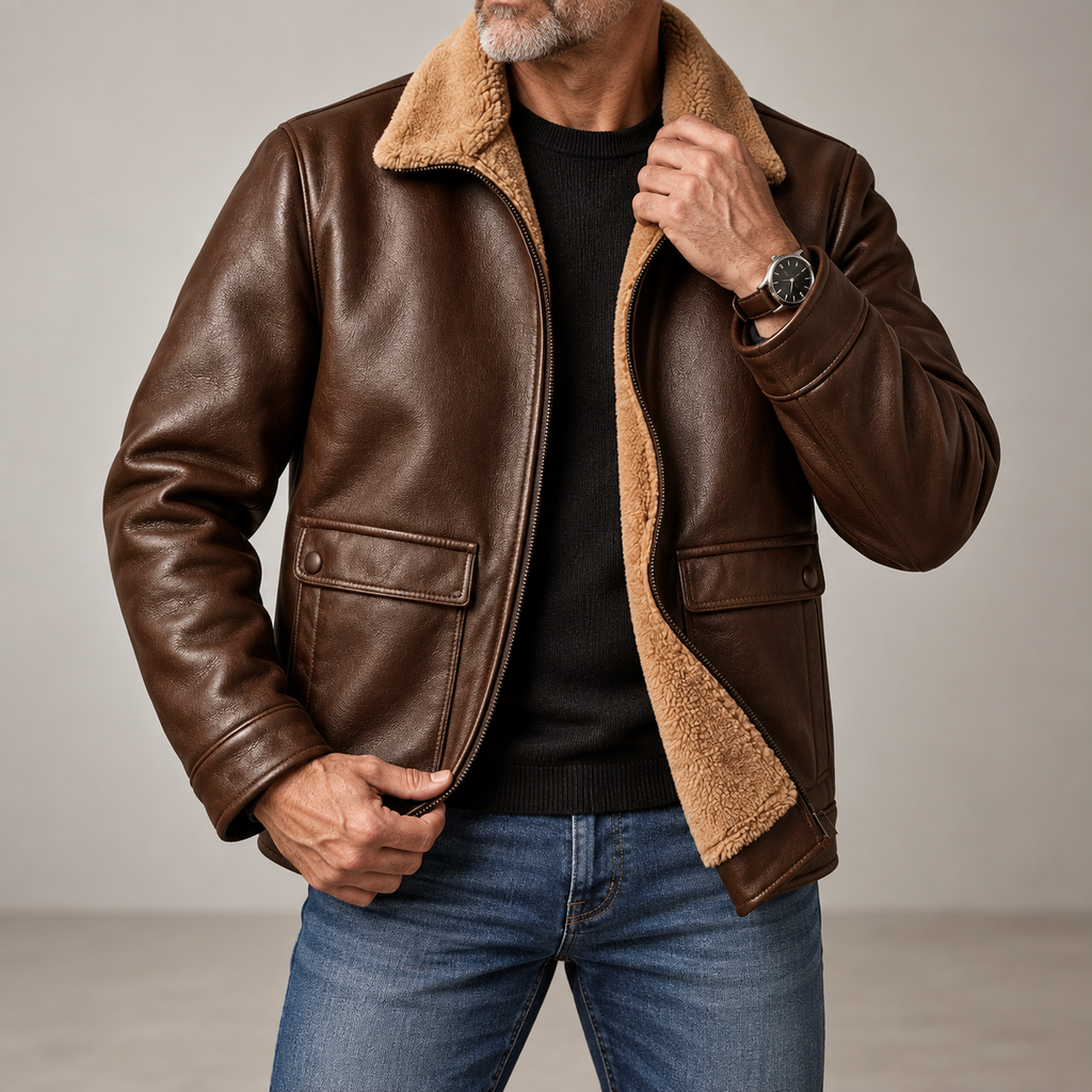 Stand Collar Faux Fur Leather