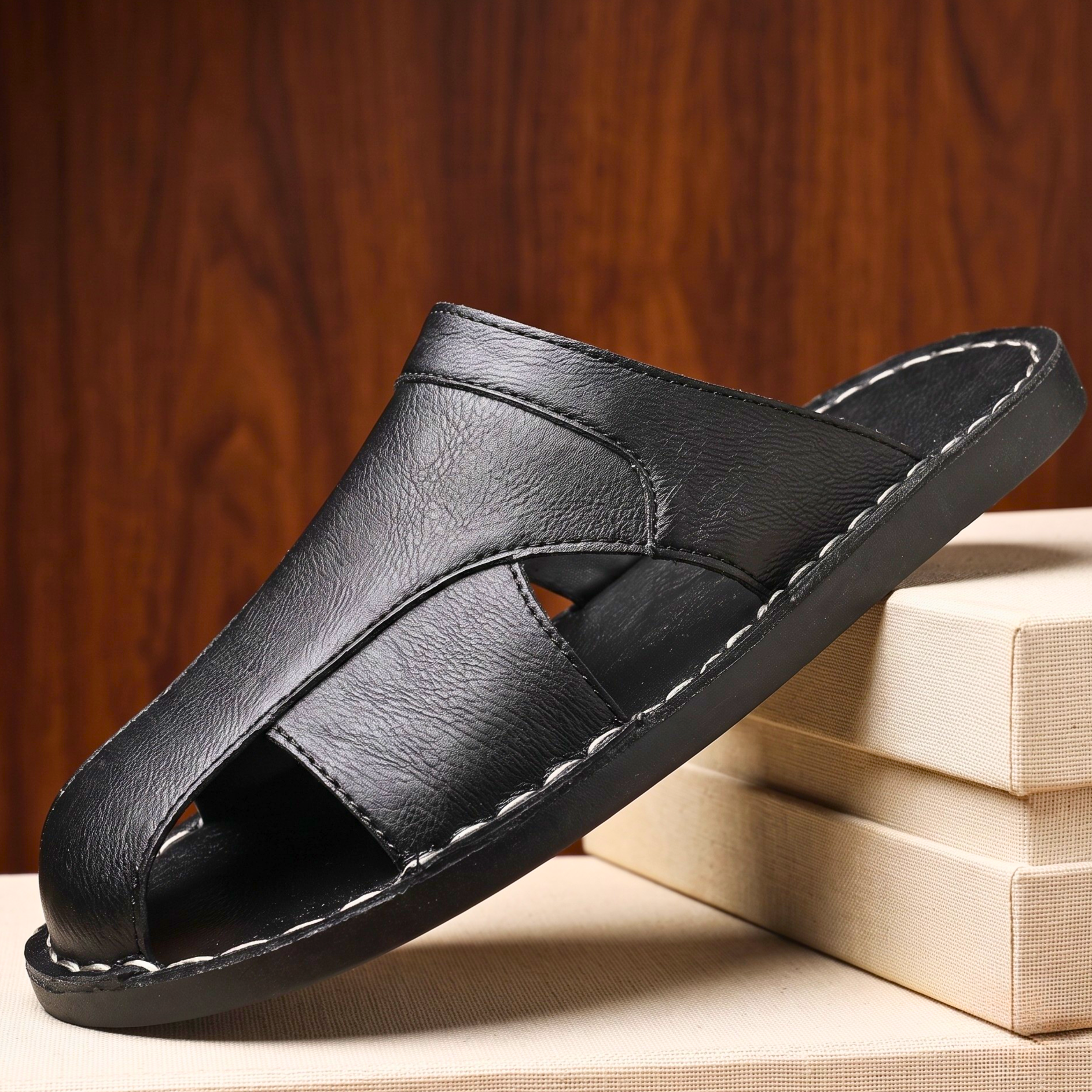 Men's Genuine Leather Slide Sandals