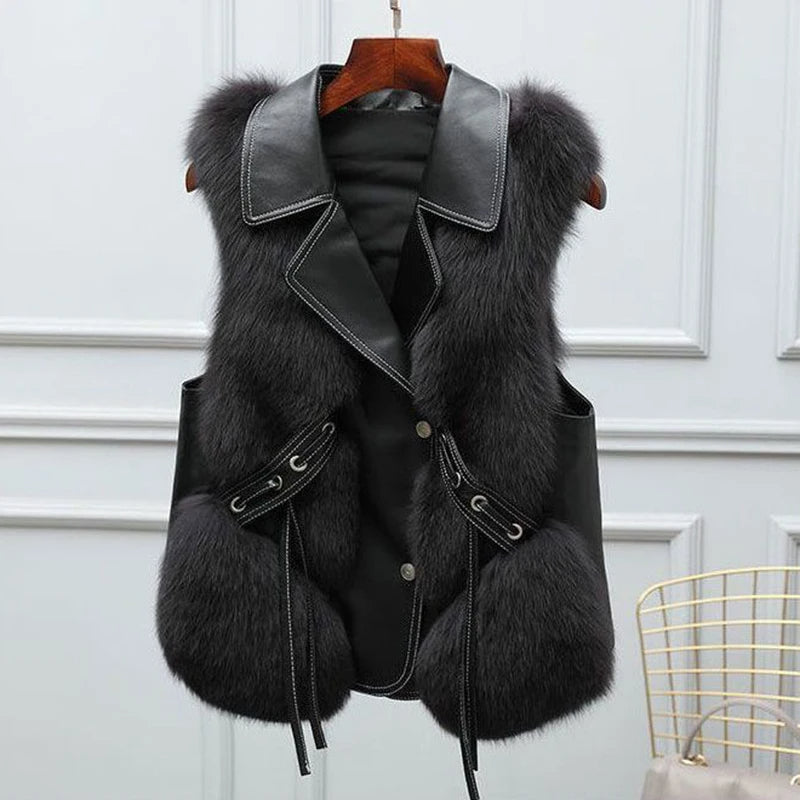 Faux Fur Sleeveless Vest Jacket