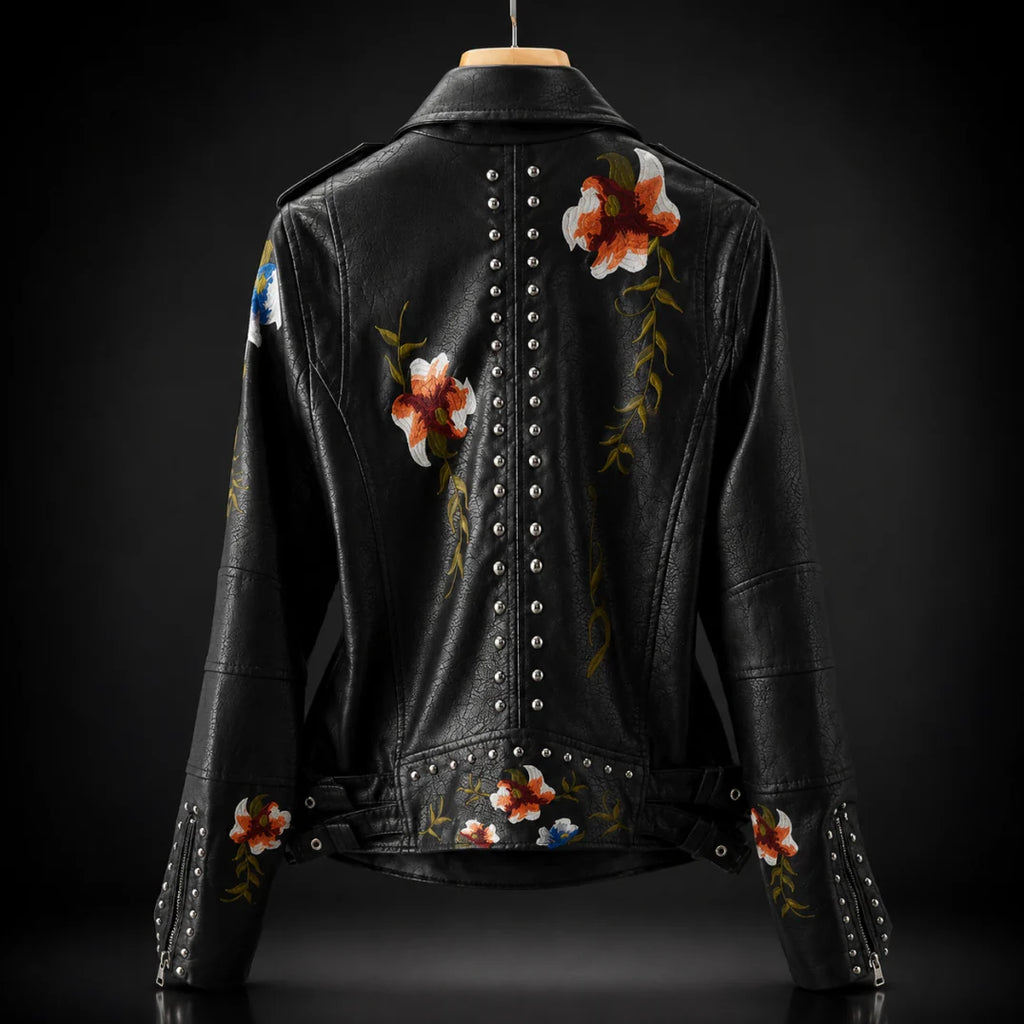 Floral Embroidered Faux Leather