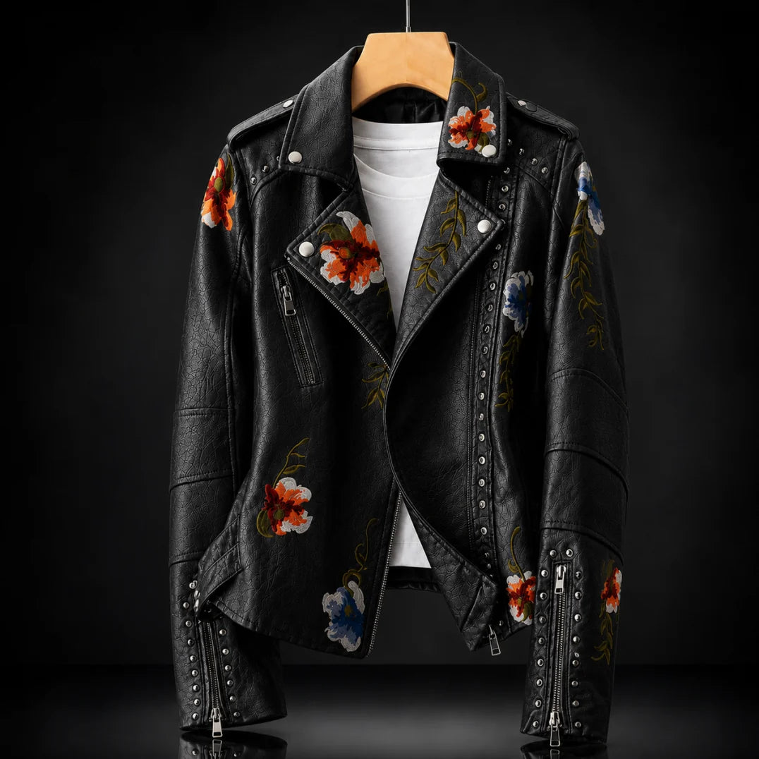 Floral Embroidered Faux Leather