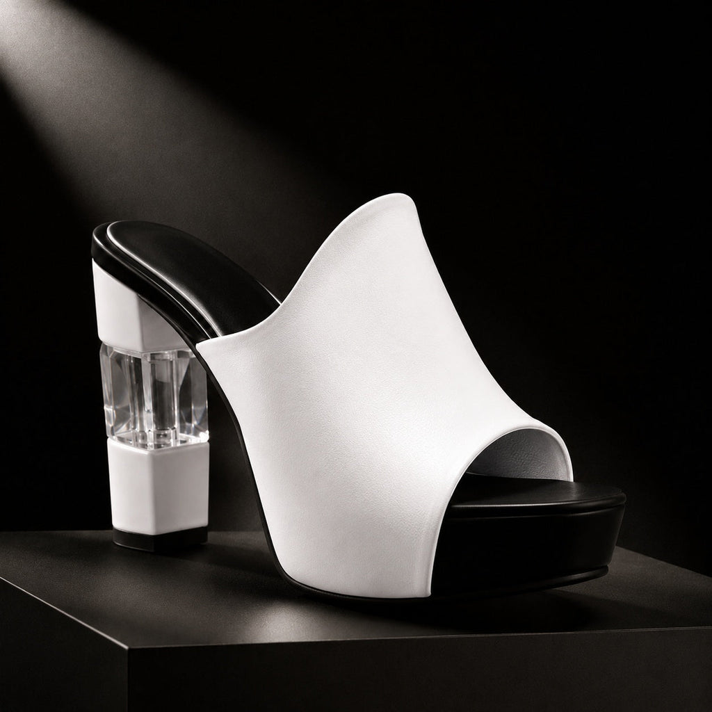 Peep Toe High Heel Mules