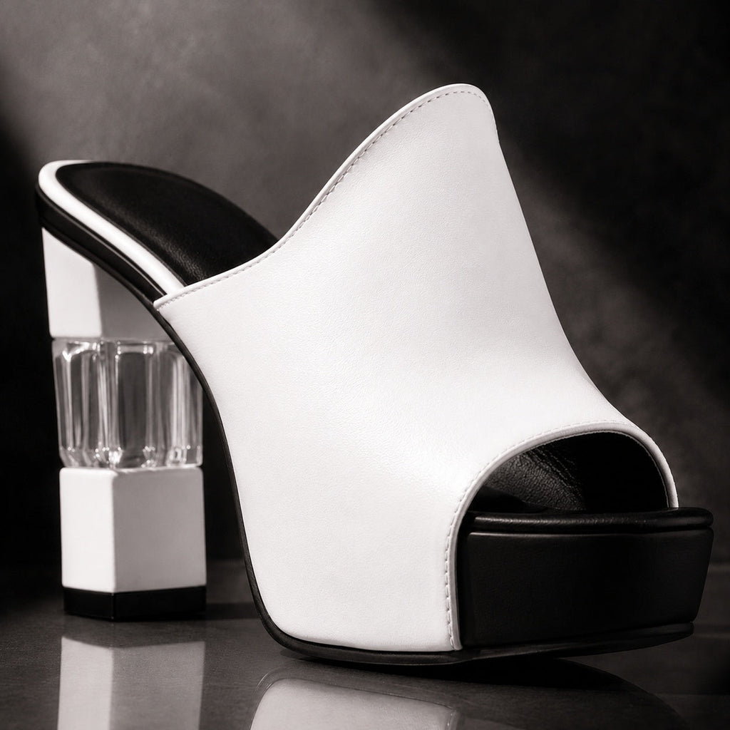 Peep Toe High Heel Mules